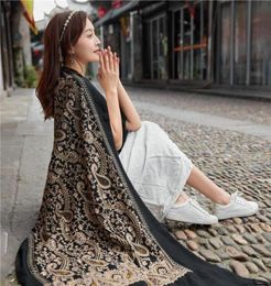 Scarves Shawls Women Autumn Scarf Artificial Cashmere Wrap Pashmina Embroidery Flower Muslim Hijab Muffler Tassels Echarpes3118816