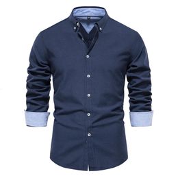 Men's Dress Shirts Autumn Long Sleeve Oxford 70 Cotton Solid Color Social for Men Designer Clothes Turndown Collar Blouse 231213