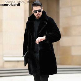 Men's Fur Faux Fur Mauroicardi Winter Long Black Thick Warm Fluffy Soft Faux Fur Coat Men Long Sleeve Lapel Plus Size Korean Fashion Men 4xl 5xl Q231212