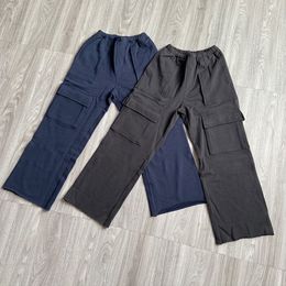 Blue Black Fashion Cargo Men Multiple Pockets High Street Solid Colour Pants Sweatpants