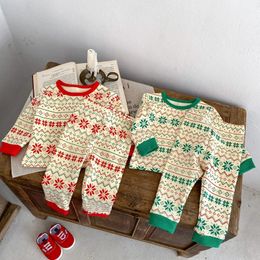 Clothing Sets Ins Autumn Baby Boys Pyjamas Cotton Christmas Snowflake Printed Long sleeved Top Set Preschool Boys Pyjamas 231214