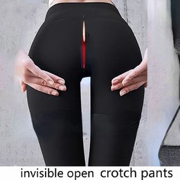 Women's Leggings Invisible Zipper Open Crotch Tight Yoga Pants Plus Size High Waist Couples Outdoor Trousers 231214