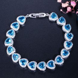 High Quality White Gold Plated Full CZ Crystal Heart Bracelet for Girls Women for Party Wedding Nice Gift295Q