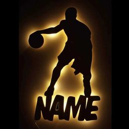 Night Lights Personalized Name Basketball USB LED Wall Lamp Custom Name Wooden Night Light for Boys Girls Coach Men Sports Gift Wall Decor YQ231214