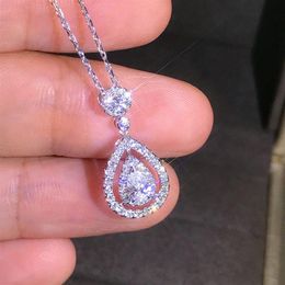 Solid 925 Silver Color Necklace Real Diamond Pendant for Women Wedding Bizuteria Topaz Gemstone Jewelry Pendant S925 Necklaces279r