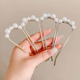 Hair Clips Pearl U-shaped Hairpin Classic Metal Golde/silver Color Clip Fork For Women Simple Wedding Accessoreis Charm Jewellery