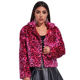 Women's Fur Faux Fur Luxury Faux Fur Coat Leopard Print Winter Jacket Turn Down Collar Slim Women's Outerwear Casaco Feminino Ropa Invierno Mujer 231213