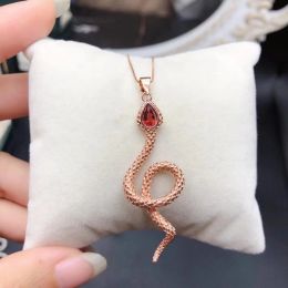 Fashion Silver Snake Necklace Pendant with Gemstone 4mmx6mm Natural Garnet Pendant for Daily Wear 925 Silver Garnet Jewelry