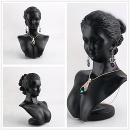 Boutique Counter Black Resin Lady Figure Mannequin Display Bust Stand Jewelry Rack for Necklace Pendant Earrings MX200810254L