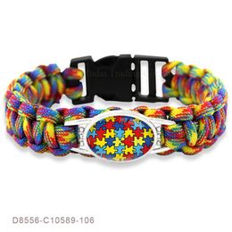 2021 Puzzle Piece Autism Awareness Hope charm Colourful 25 18mm Glass Cabochon Outdoor Survival Paracord Bracelets Men Women Jewelr184y