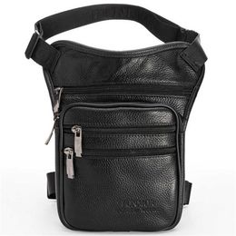 Men Genuine Leather Drop Leg Bag Waist Crossbody Fanny Pack Belt Hip Bum Travel Riding Motorcycle Messenger Shoulder 211006328h