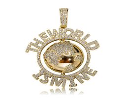 Hip Hop Pendant Necklace for Men Women The World Is Mine Cubic Zirconia Letters 18k Gold Plated Polished Copper Earth Fashion Jewe3645464