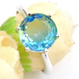 6 PCS LOT Valentine Gift Round Blue Bi Colored Tourmaline Gemstone 925 Sterling Silver Plated Women Wedding Ring Jewelry263L