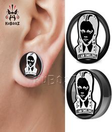 KUBOOZ Stainless Steel Smiling Girl Ear Tunnels Gauges Piercing Plugs Earring Body Jewelry Stretchers Expanders Whole 10mm to 4394687