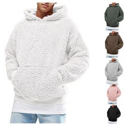 Men's Hoodies Warm Hooded Collar Sweater Fashion Pullover Cashmere Long Sleeve Solid Colour Clothing Man