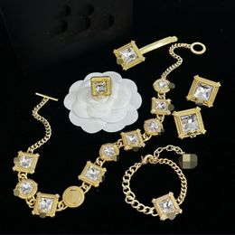 Fashion Basilisk Medusa Square crystal Pendants Women's Bracelet Necklace Stud Earring Sets Brass 18K gold plating Ladies Des277R