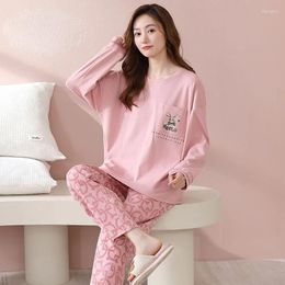 Women's Sleepwear 2024 Pure Cotton Double-sided Pyjamas Women Spring Autumn Long Sleeved Student Cute Loose Oversized Homewear