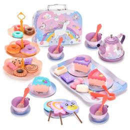 Kitchens Play Food Children's Pretend Afternoon Tea Plastic Unicorn Cup Dessert Cake Toy Set Exquisite Storage Box Birthday Gift For Girl XPY 231213