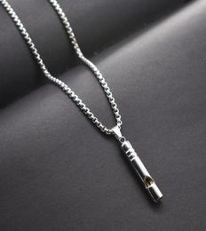 Pendant Necklaces Whistle Necklace Hiphop Personality Trendy Men039s Simple Cool Flute Can Blow Creative Metal Chain4121104