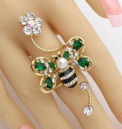 Exquisite Women Bee Spiral Ring Gold Colour Cubic Zirconia Insect Animal Flower Wedding Female Finger Ring Trendy Stack Jewelry18546094