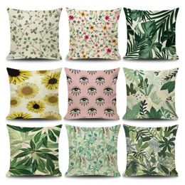 Pillow Plant Leaves Flowers Geometric Decorative Throw For Sofa Seat Chair Car Colourful Plants Outdoor S