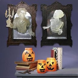 Party Decoration Ghost In The Mirror Halloween Resin Luminous Out Of Spooky Wall Sculptures Frame Ornaments Family Bedroom Home De205H