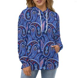 Women's Hoodies Blue Paisley Retro Print Fashion Oversized Pullover Hoodie Woman Long Sleeve Elegant Graphic Casual Hooded Sweatshirts