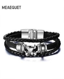 Vantage Black Colour Leather Bracelet Men039s Wristband Wave Braided X Letters Stainless Steel Male Accessories Jewelry5234967