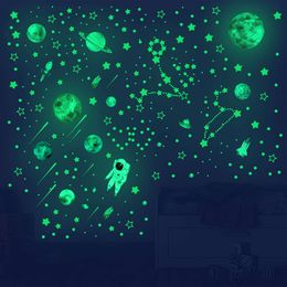 849pcs Luminous Green Light Space Planets Stars Astronaut Wall Stickers Fluoresce Light Wall Stickers for Kids Room Boy Decor