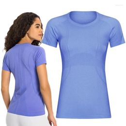 Active Shirts Women Round Neck Short Sleeve Yoga T Solid Colour Slim Fit Light Breathable Sports T-shirt Runing Fitness Summer Tops