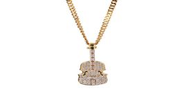Hip Hop Jewelry The Violin Shape Clear T CZ Zircons Pendant Necklace Gold Plated with Chain for Men Women Nice Lover Gift Rapper J5558080