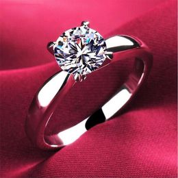 18k Classic 1 2ct white gold Plated large CZ diamond rings Top Design 4 prong bridal wedding Ring for Women281J