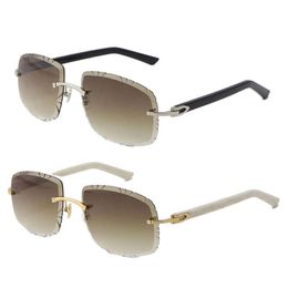 Whole Rimless White Genuine Plank Sun Glasses Oversized Round Sunglasses With C Decoration Blinged Out Gradient Lenses Unique 2554