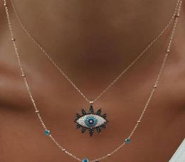S2224 Fashion Jewellery Double Layer Evil Eye Pendant Necklace Rhinstone Blue Eyes Choker Necklaces7447538
