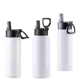 Sublimation Blanks Sublimation Blank Tumbler Stainless Steel 18 25 32 Oz Water Bottle Vacuum Flask With St And Portable Handle Drop De Dh6Oz