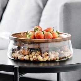 Food Storage Organization Sets Glass Bowl Box with Wood Plate Double Layer Clear Container for Restaurant Dining Room Collection Drop 231213