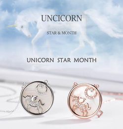 2020 New 925 Sterling Silver White Fritillary Seashell Unicorn Star Moon Necklace Chic Necklaces for Women Silver 925 Jewelry4676893