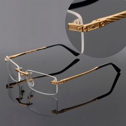 2021 optical Rimless Metal Frame Rectangle eyeglasses frames temples with panther heads Man Unisex High Quality Withclear glasses 255O