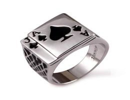 Punk Rock Enamel Black Oil Poker Card Spades A Men Finger Ring Alloy Gothic Skull Hand Claw Rings Playing Cards Jewelry5421492