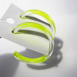 Hoop & Huggie Korean Transparent Neon Green Acrylic Earrings For Women Big Round Circle Hoops Brincos Fashion Jewelry Party Gift208G