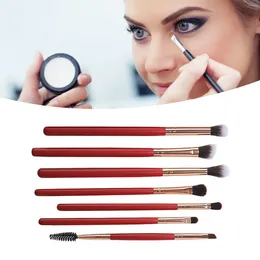 Makeup Brushes 7PCS Cosmetic Eyeshadow Brush Set Super Soft Artificial Fibre Eye With Wood Handle Red