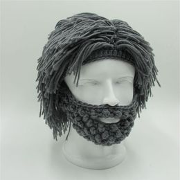 Wig Beard Hats Hobo Mad Scientist Caveman Handmade Knit Warm Winter Cap Men Women Halloween Gifts Funny Party Beanies 5 Colours 22245h