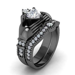 Victoria Wieck Claddagh Luxury Jewelry choucong 10KT Black Gold Filled White Topaz CZ Diamond Gemstones Women Wedding Birdal Ring 256U