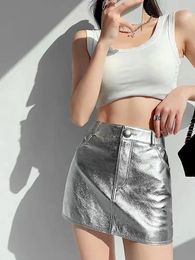 Skirts Y2K Mini For Women High Waist 2023 Korean Fashion Genuine Leather Cargo Skirt Sexy Ladies Luxury Designer