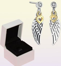 Angel Wings Stud Earrings 100% Sterling Silver Plated 18K Gold with CZ Diamonds for Womens Stud Earrings with Box2208797