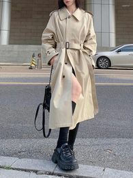 Women's Trench Coats Fashion Women Long Sleeve Streetwear Vintage Jackets Loose Solid Lapel Single Breasted 2023 Autumn Winter