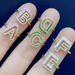 Wedding Rings DUOYING Custom Letter Ring Personalized Enamel AZ Initial Hollow 3D Adjustable For Girls Jewelry Gift 231212