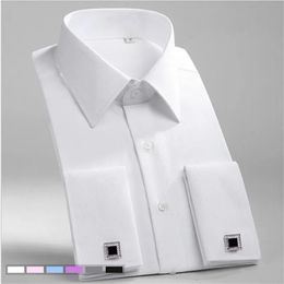 Men's Dress Shirts Spring Autumn Men Solid French Cuff Shirt Long Sleeve Formal Business Buttons Male Regular Fit Cufflinks 231213