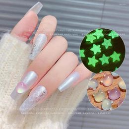 Nail Art Decorations 50Pcs Luminous Love Heart Jewellery Mixed Size Candy Colour Stone 3D Kawaii Glow In Dark Menicure Accessories 8mm&6mm
