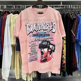 Men's T-Shirts Pink Hellstar Brainwashed Tee Men Women T-shirt Path Paradise Short Sleeve Tops T231214